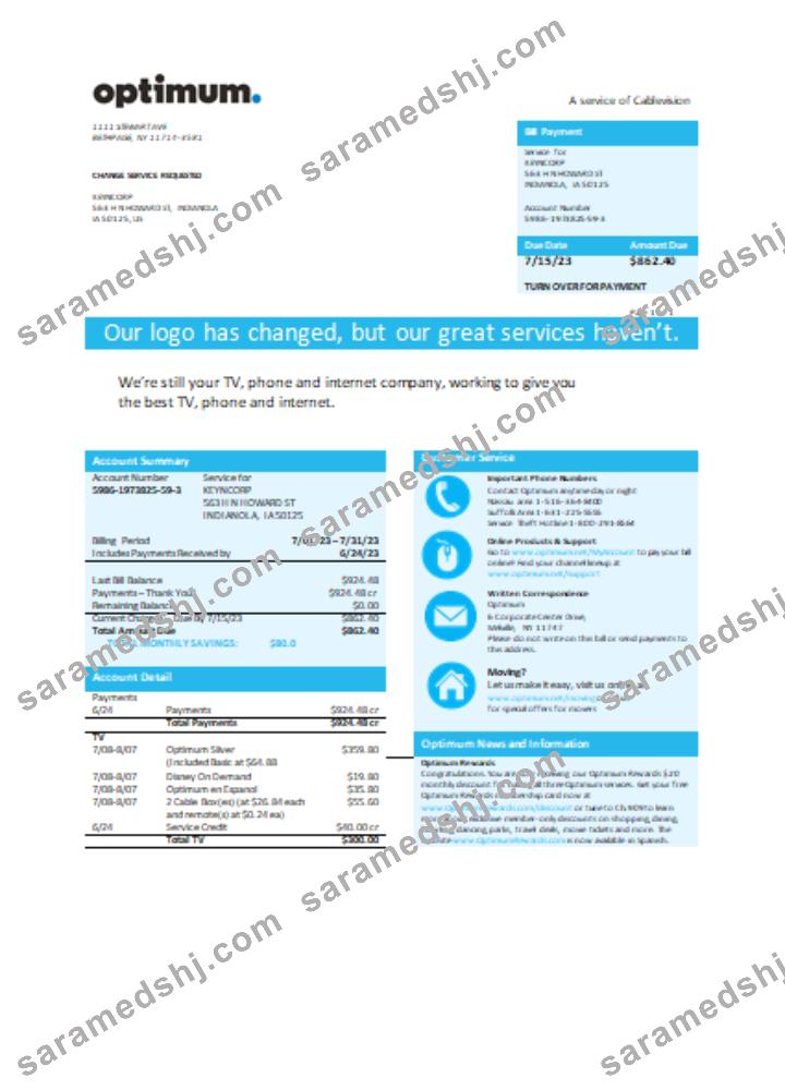 New York Optimum cablevision business bill,  SCR